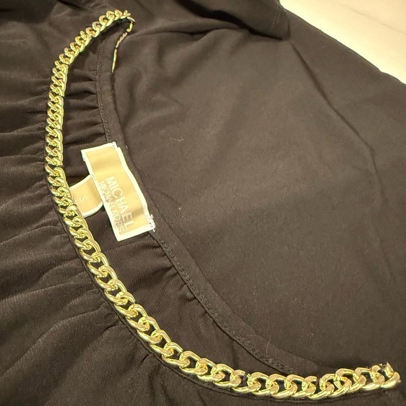Michael Kors Cold Shoulder Black Blouse with Gold Chain Detail - Picture 3 of 12